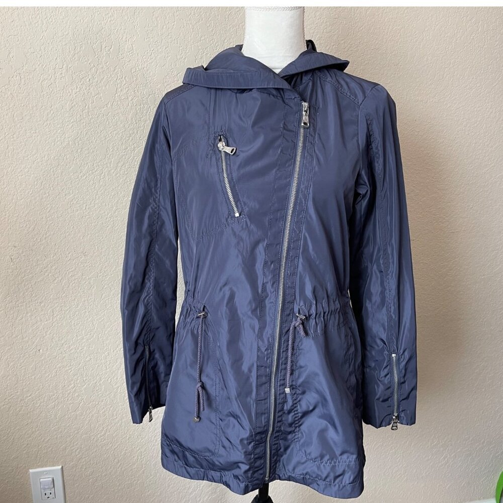 Vince Camuto Asymmetrical Zip Up Women Purple Anorak Hooded Rain Jacket Size S